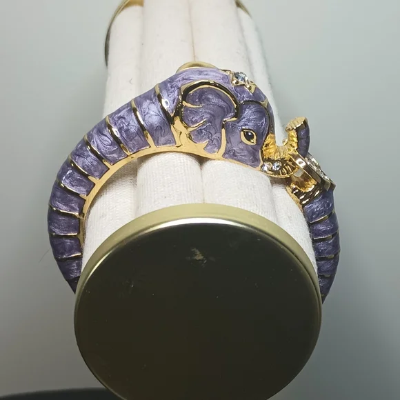 Purple/Gold Enamel Elephant Clamp Bracelet - Picture 1 of 6